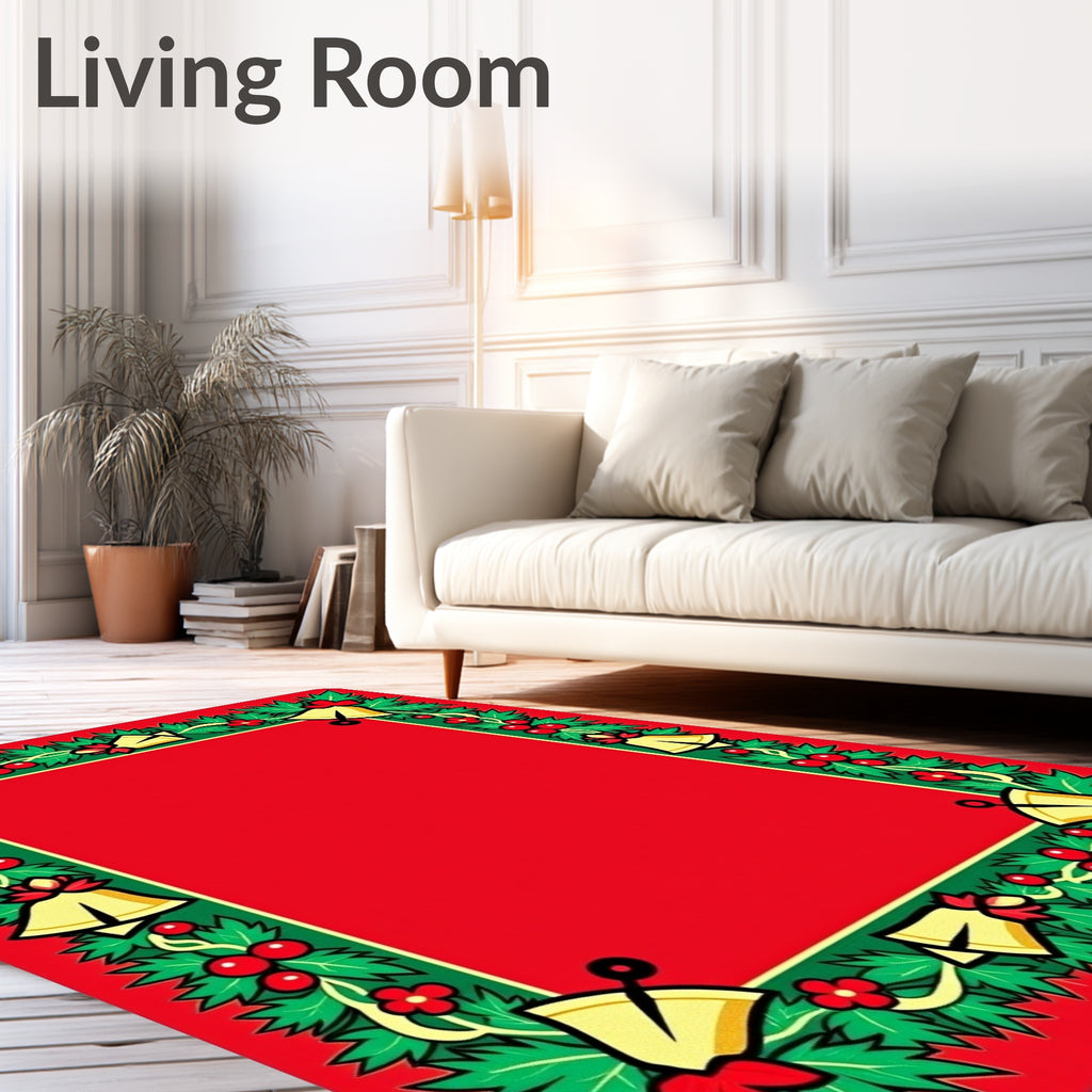Festive Holiday Bells Holly Garland Rug