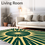 Radiant sunburst in green and gold Rug