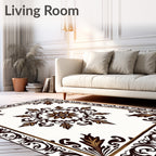 Elegant Brown Gold Floral Medallion Corner Rug