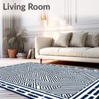 Navy White Maze Labyrinth Geometric Rug