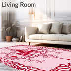 Crimson Ornate Castle Scrollwork Rug