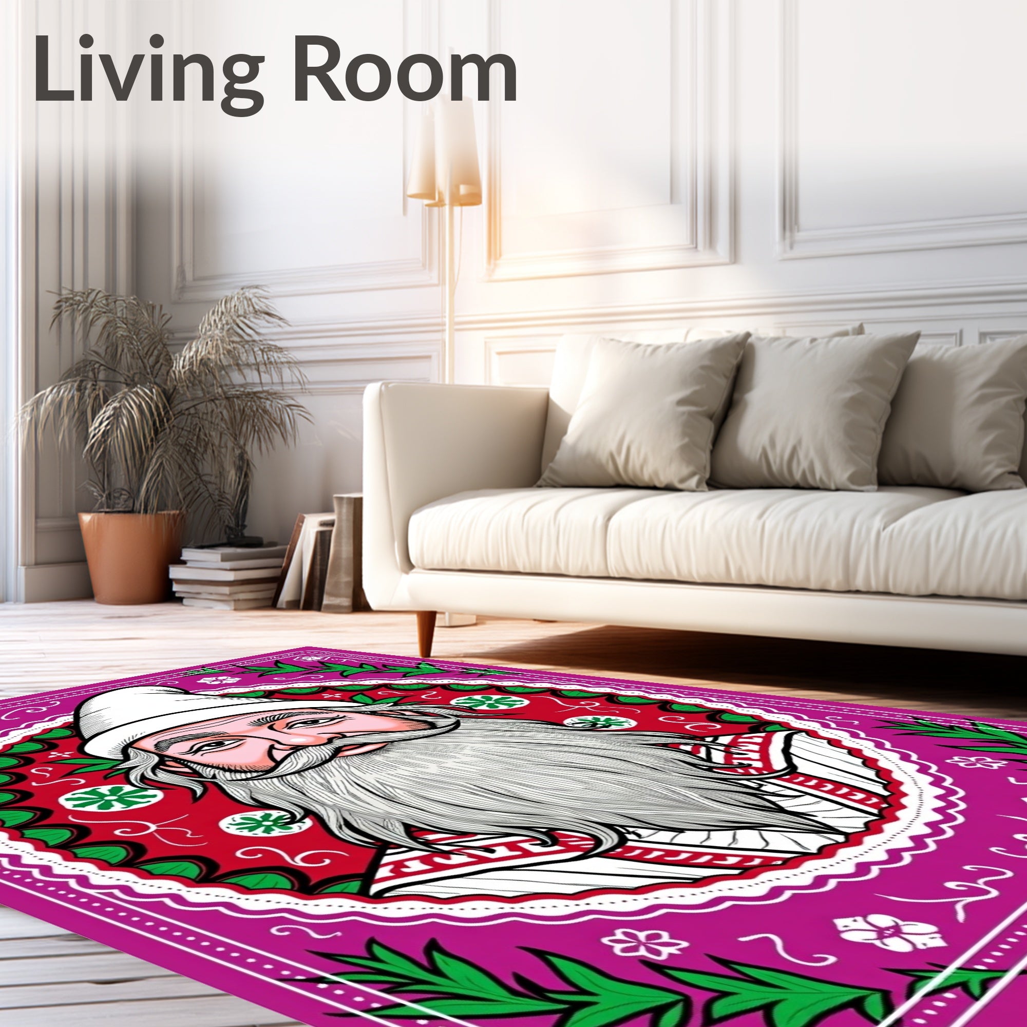 Vibrant Pink Red Floral Portrait Rug