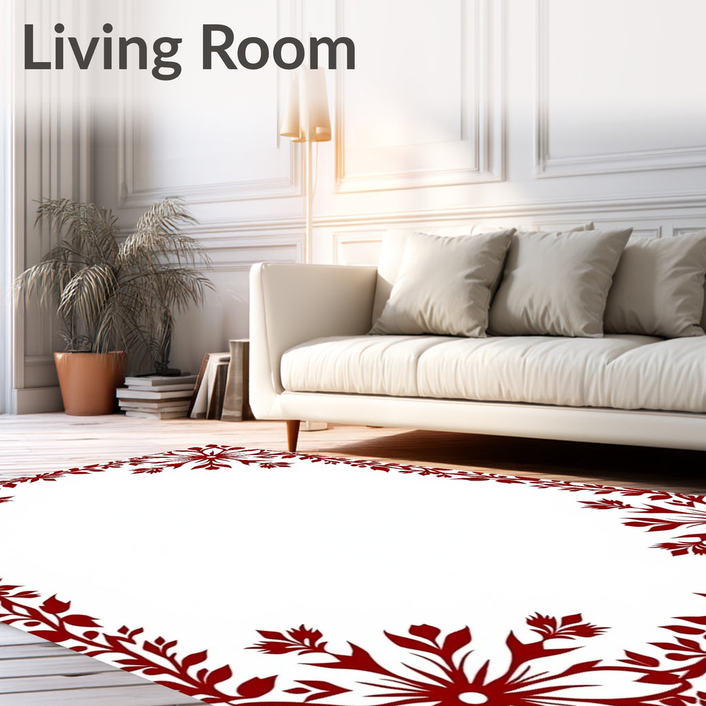 Crimson Floral Snowflake Border Rug