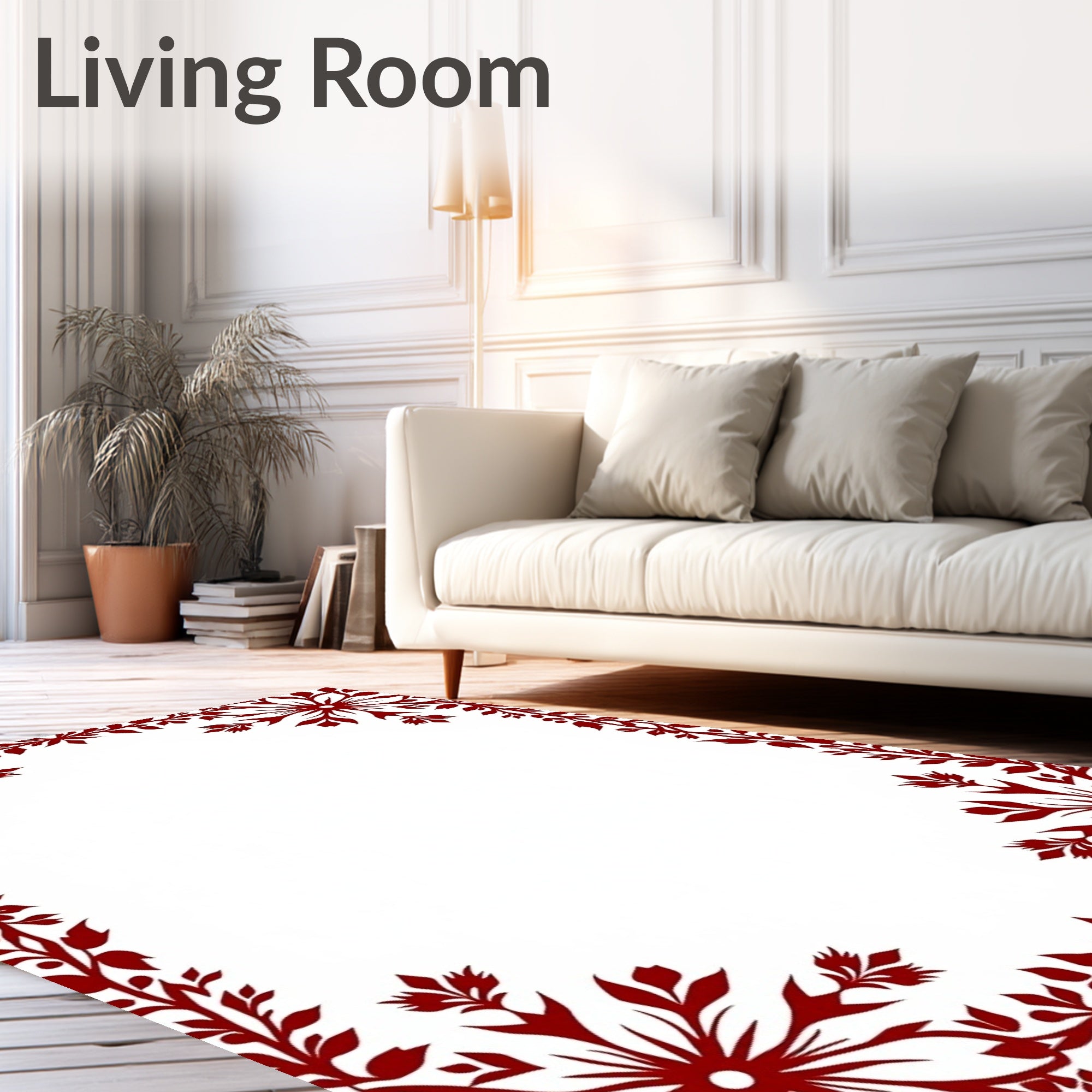 Crimson Floral Snowflake Border Rug