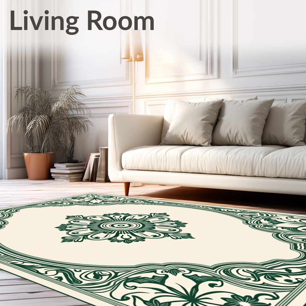 Forest Green Floral Medallion Border Rug
