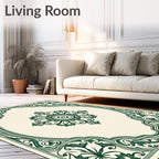 Forest Green Floral Medallion Border Rug