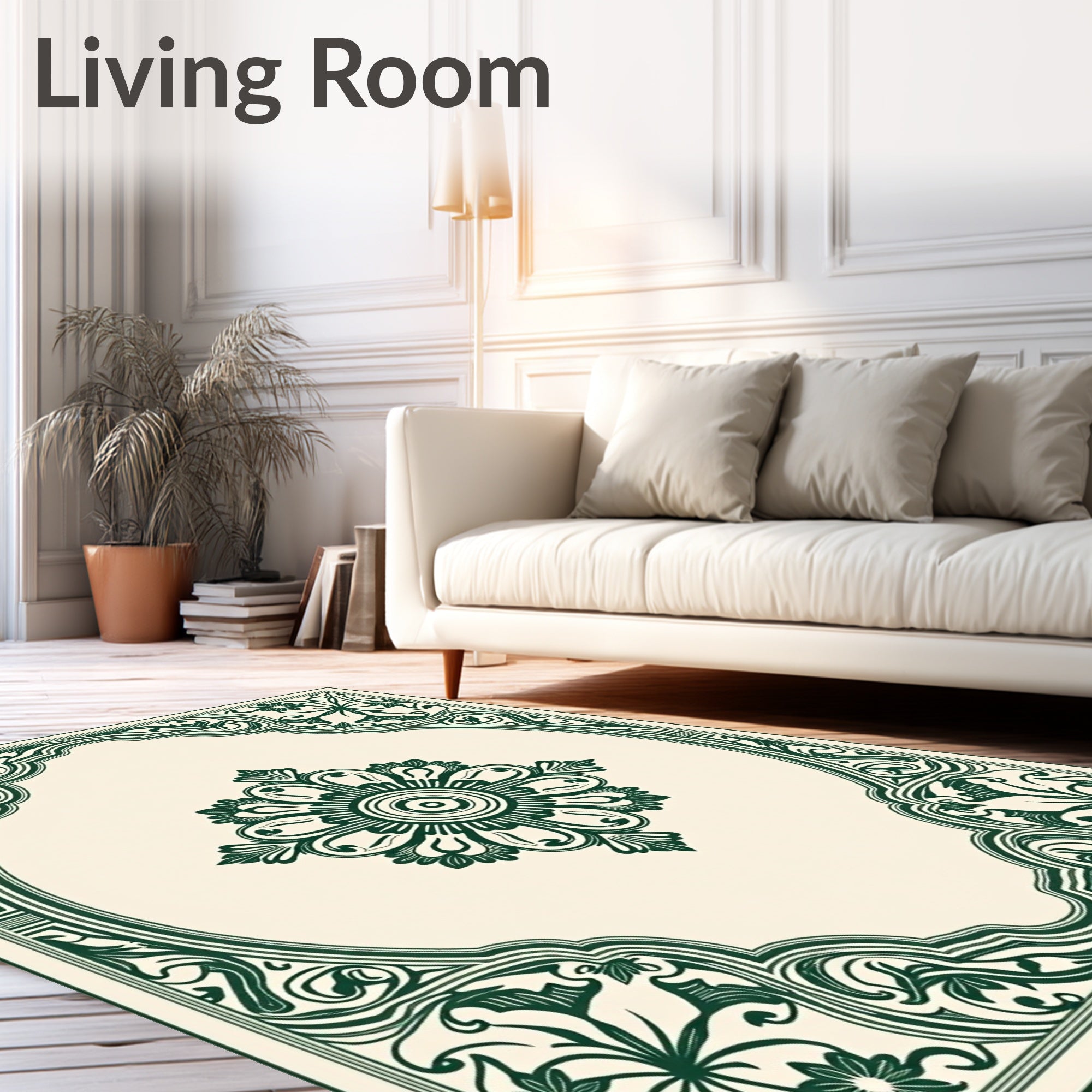 Forest Green Floral Medallion Border Rug