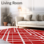 Crimson White Intersecting Stripes Rug