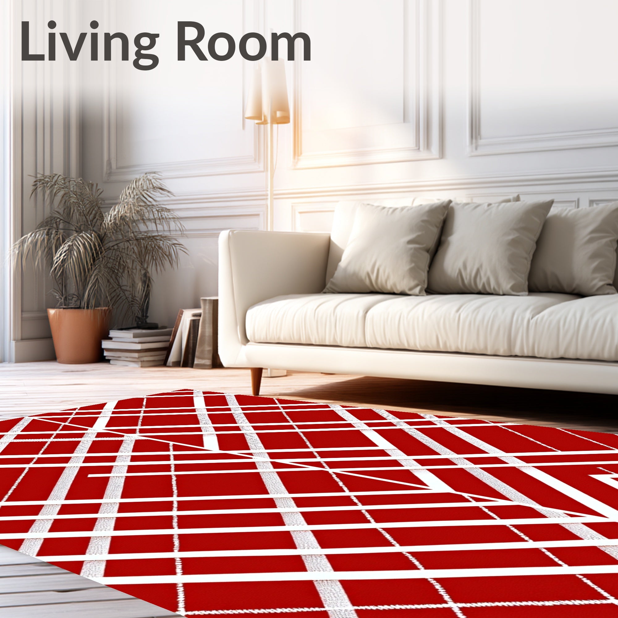 Crimson White Intersecting Stripes Rug