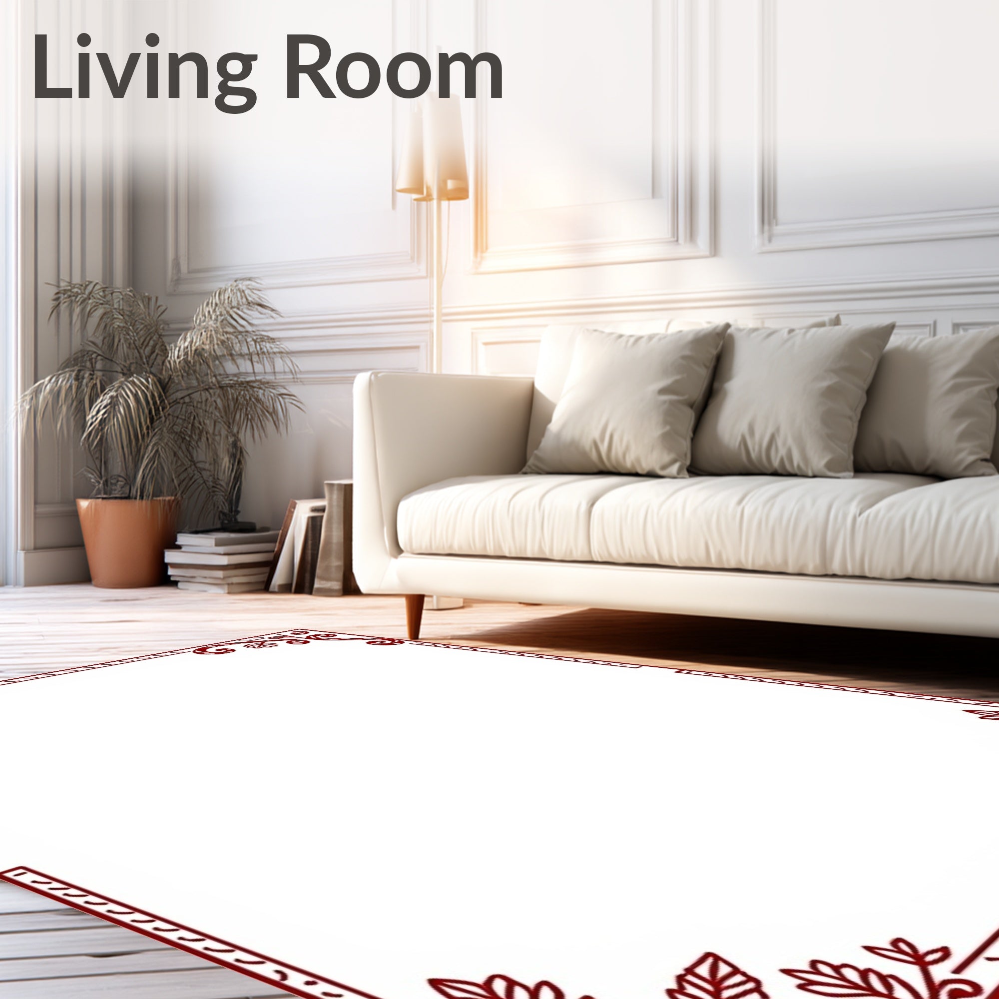 Rustic Red Floral Corner Border Rug