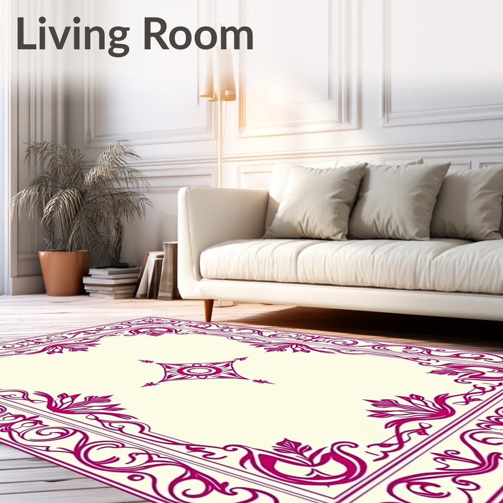 Ornate Magenta Floral Frame Rug