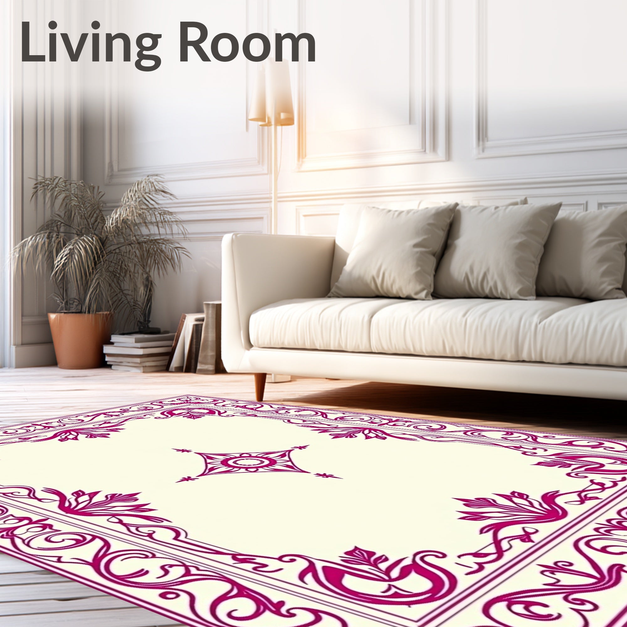 Ornate Magenta Floral Frame Rug