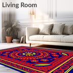 Bold Blue Red Yellow Floral Medallion Rug