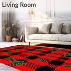 Red Black Buffalo Plaid Palm Fronds Rug