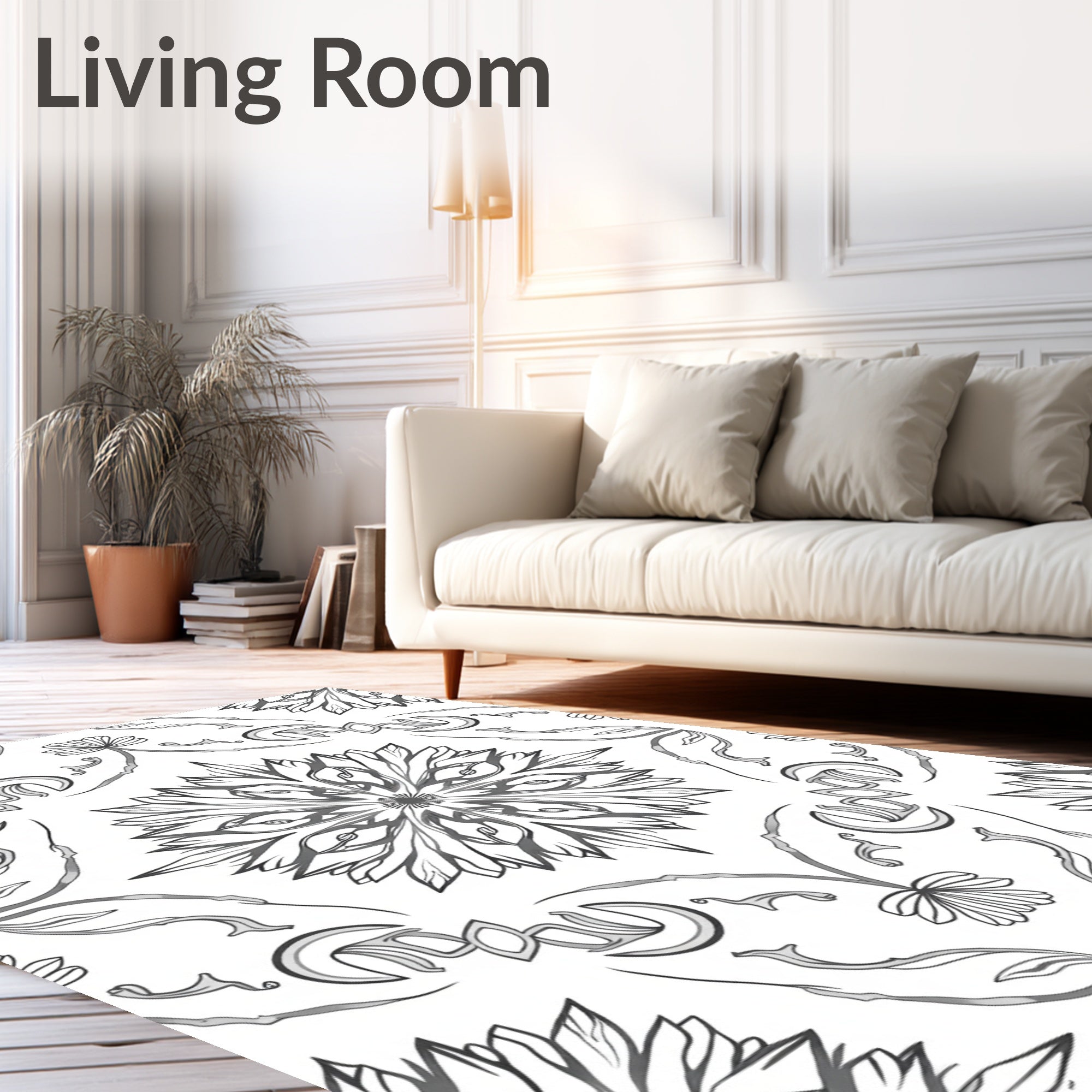 Monochromatic Floral Medallion Accents Rug
