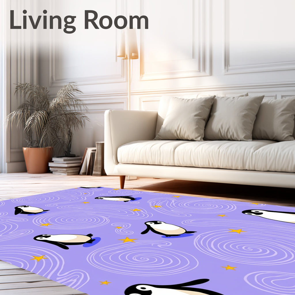 Whimsical Penguin Swirl Starry Night Rug