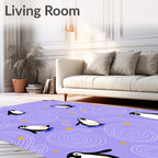 Whimsical Penguin Swirl Starry Night Rug