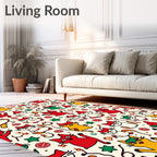 Whimsical Red White Green Cat Collage Rug