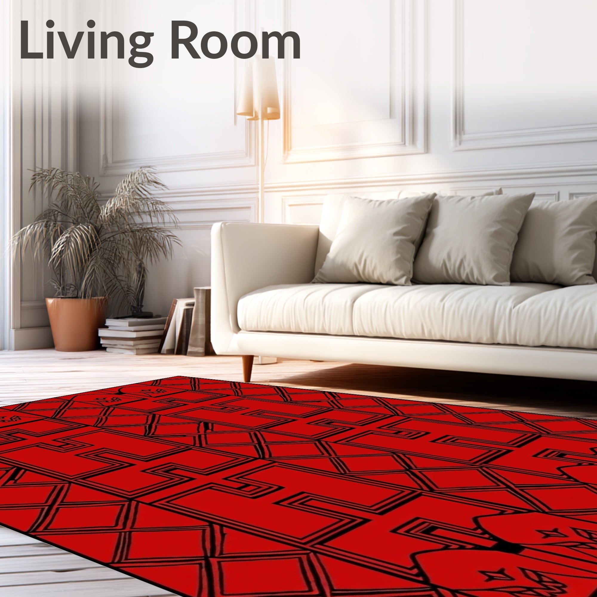 Bold Red Geometric Cross Motif Rug