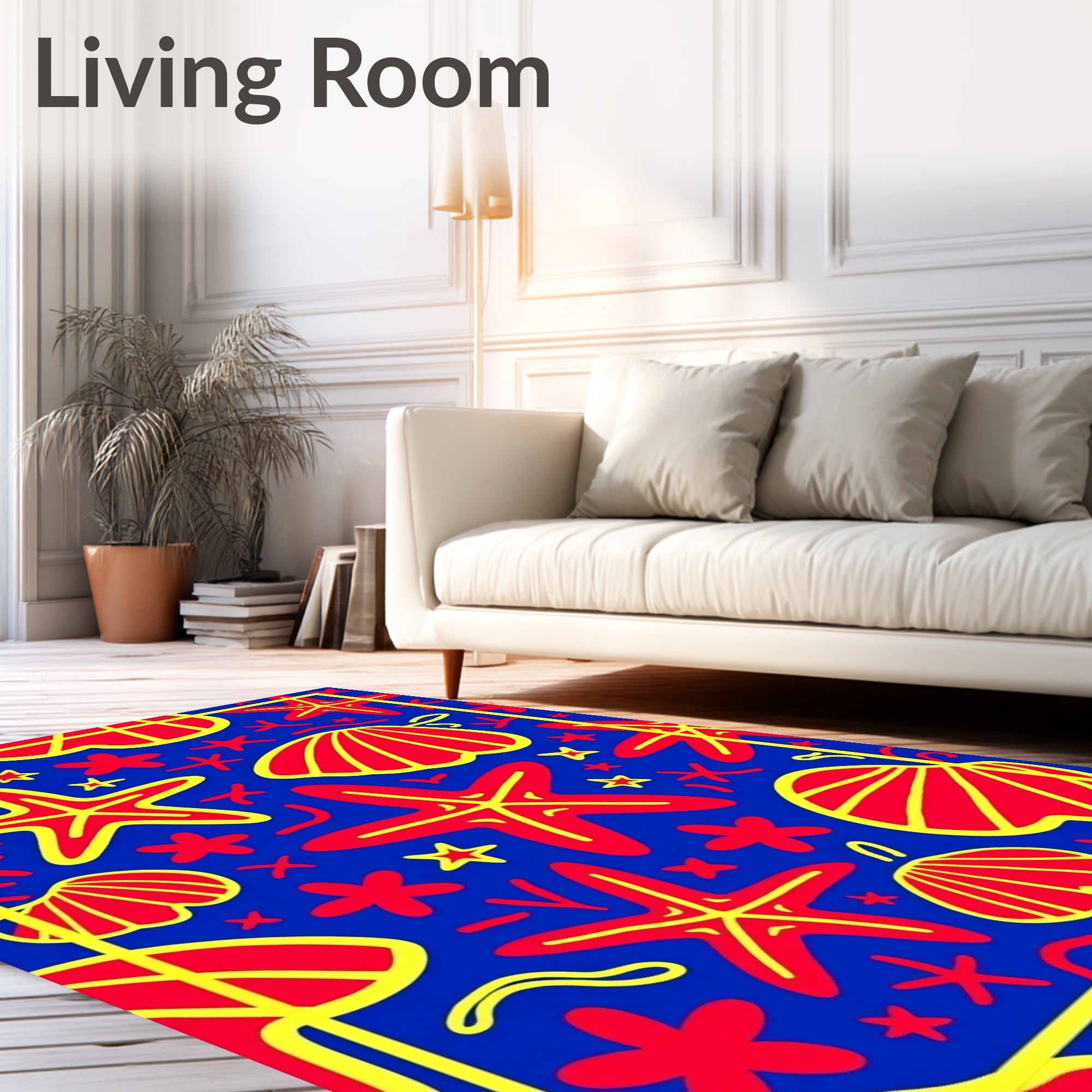 Red Yellow Starfish Shells Marine Life Rug