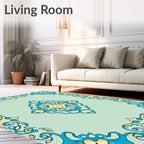 Luminous Teal Golden Floral Medallion Rug