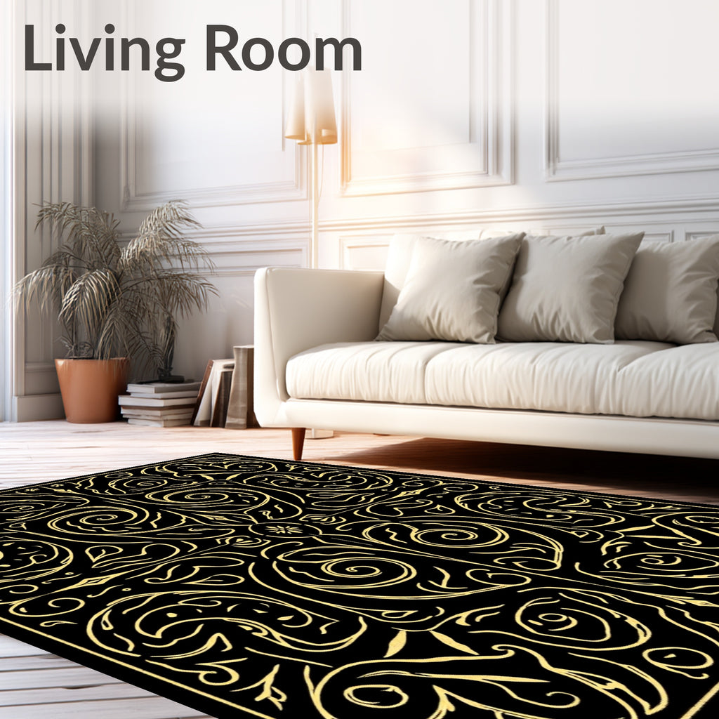 Ornate Golden Swirls and Faces Rug
