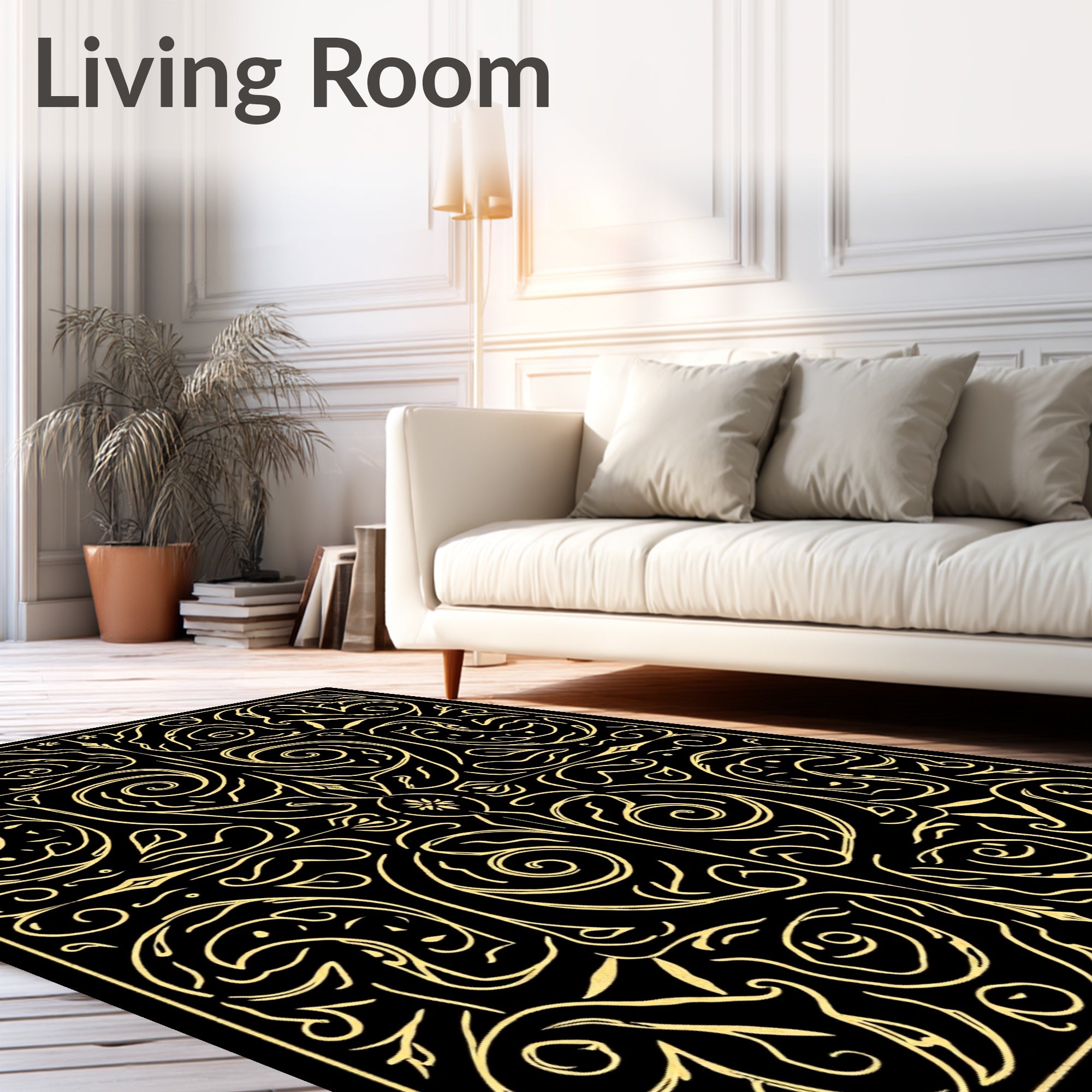 Ornate Golden Swirls and Faces Rug