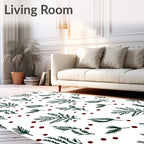 Dark Green Pine Sprigs Red Dot Rug