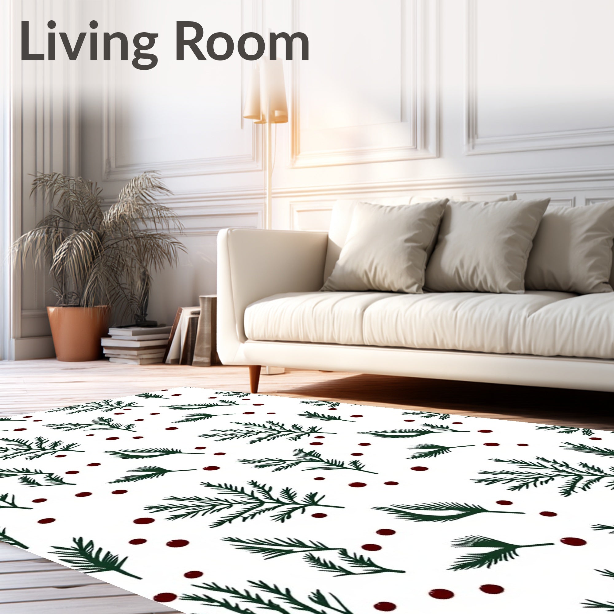 Dark Green Pine Sprigs Red Dot Rug