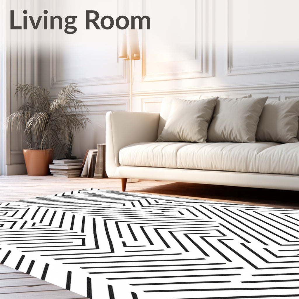 Clean Black Line Maze Rug