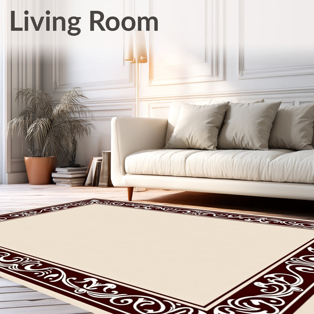 Victorian Burgundy Floral Scroll Frame Rug