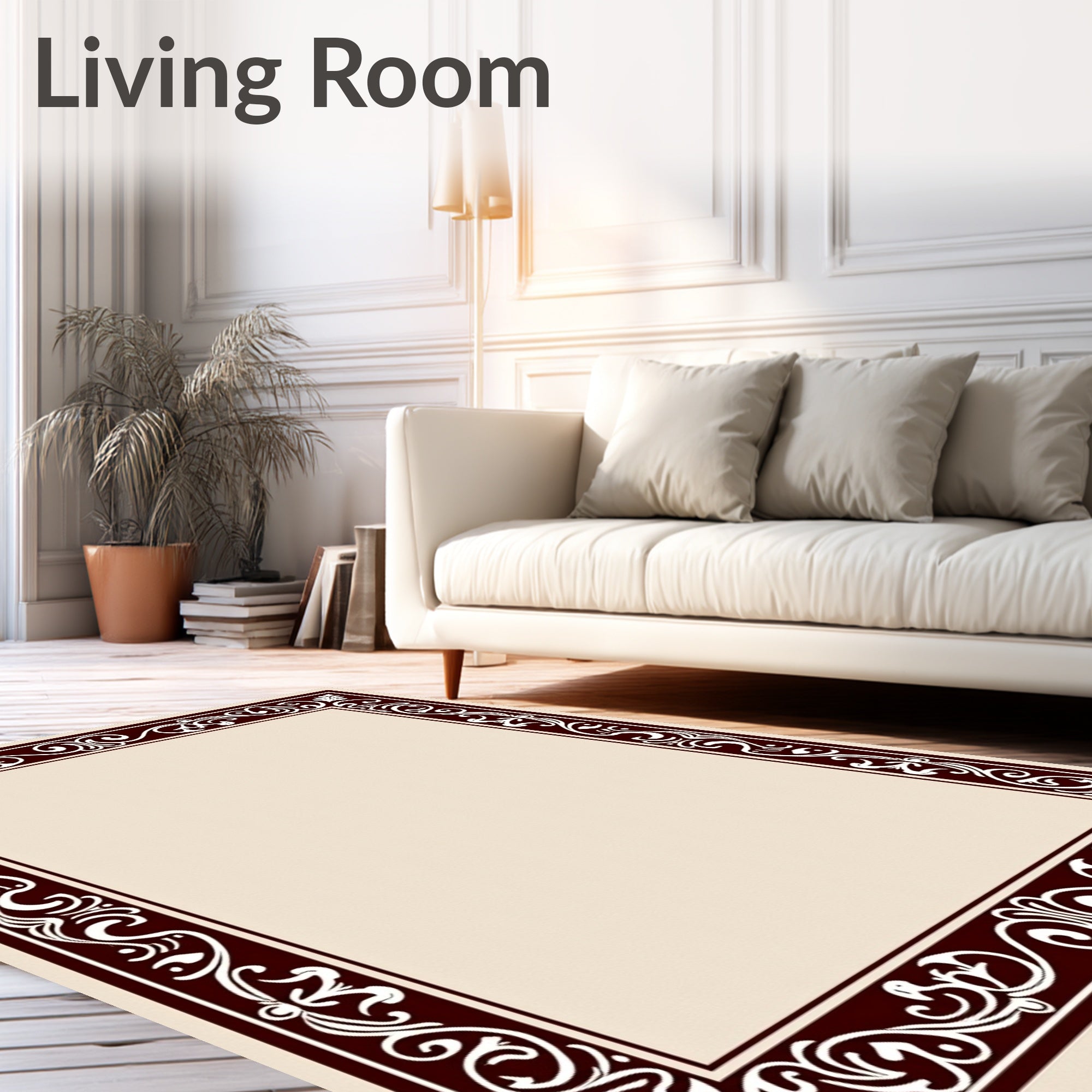 Victorian Burgundy Floral Scroll Frame Rug