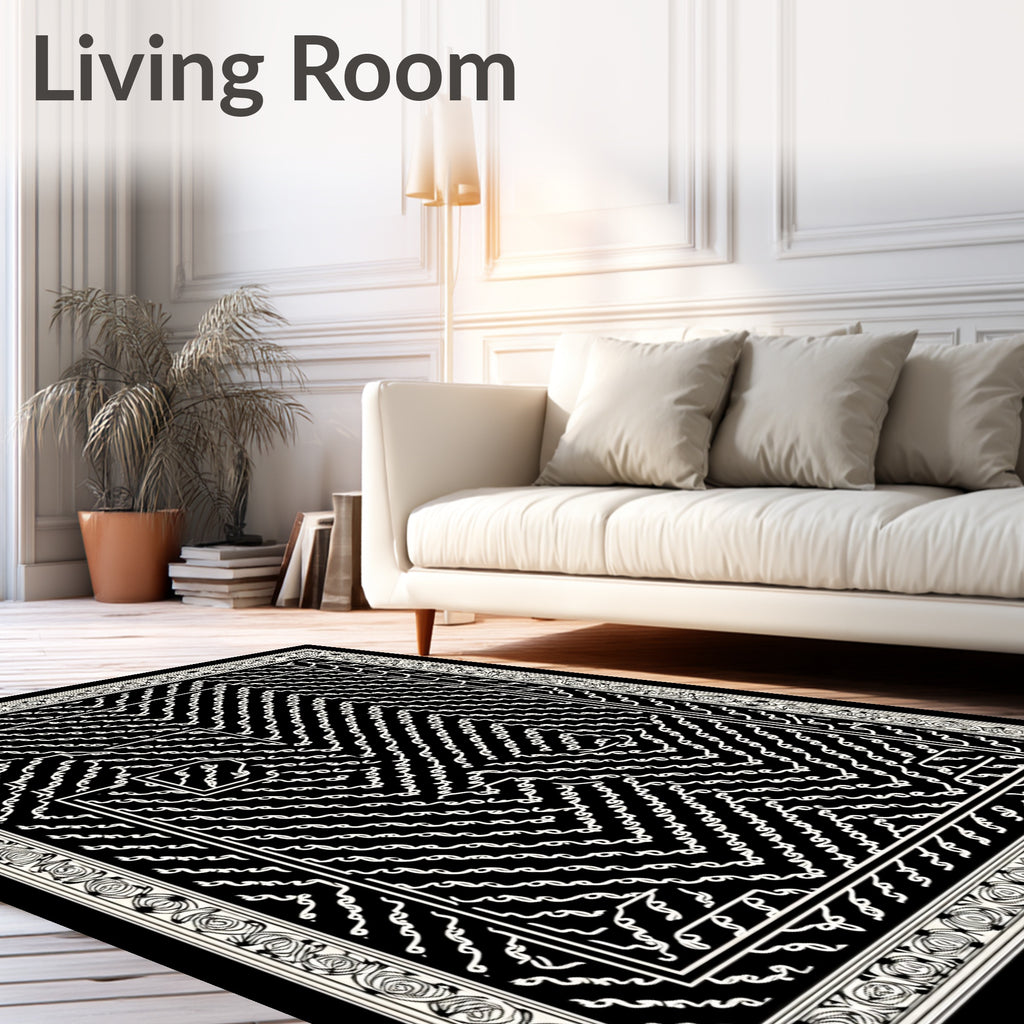 Black and White Geometric Maze Rug