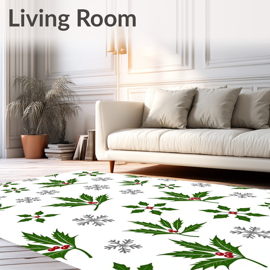 Green Holly Berry Snowflakes Repeat Rug