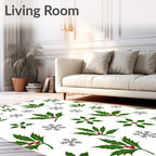 Green Holly Berry Snowflakes Repeat Rug