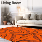 Vivid Orange Black Line Art Bloom Rug