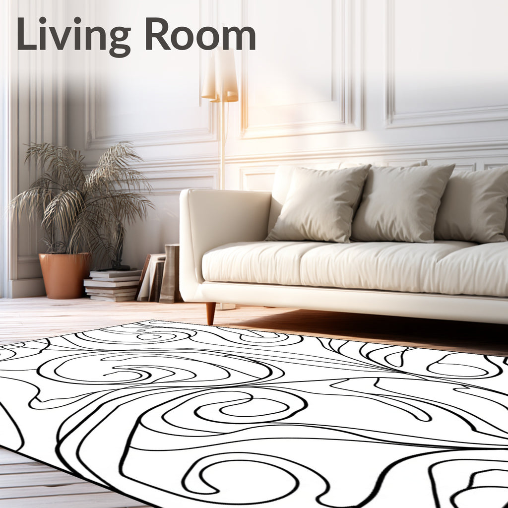 Elegant Black Swirls Flowing Vine Rug