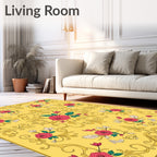 Golden Yellow Rose Scrollwork Rug