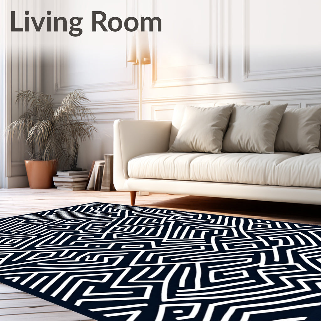 Minimalist White Maze Lines Rug