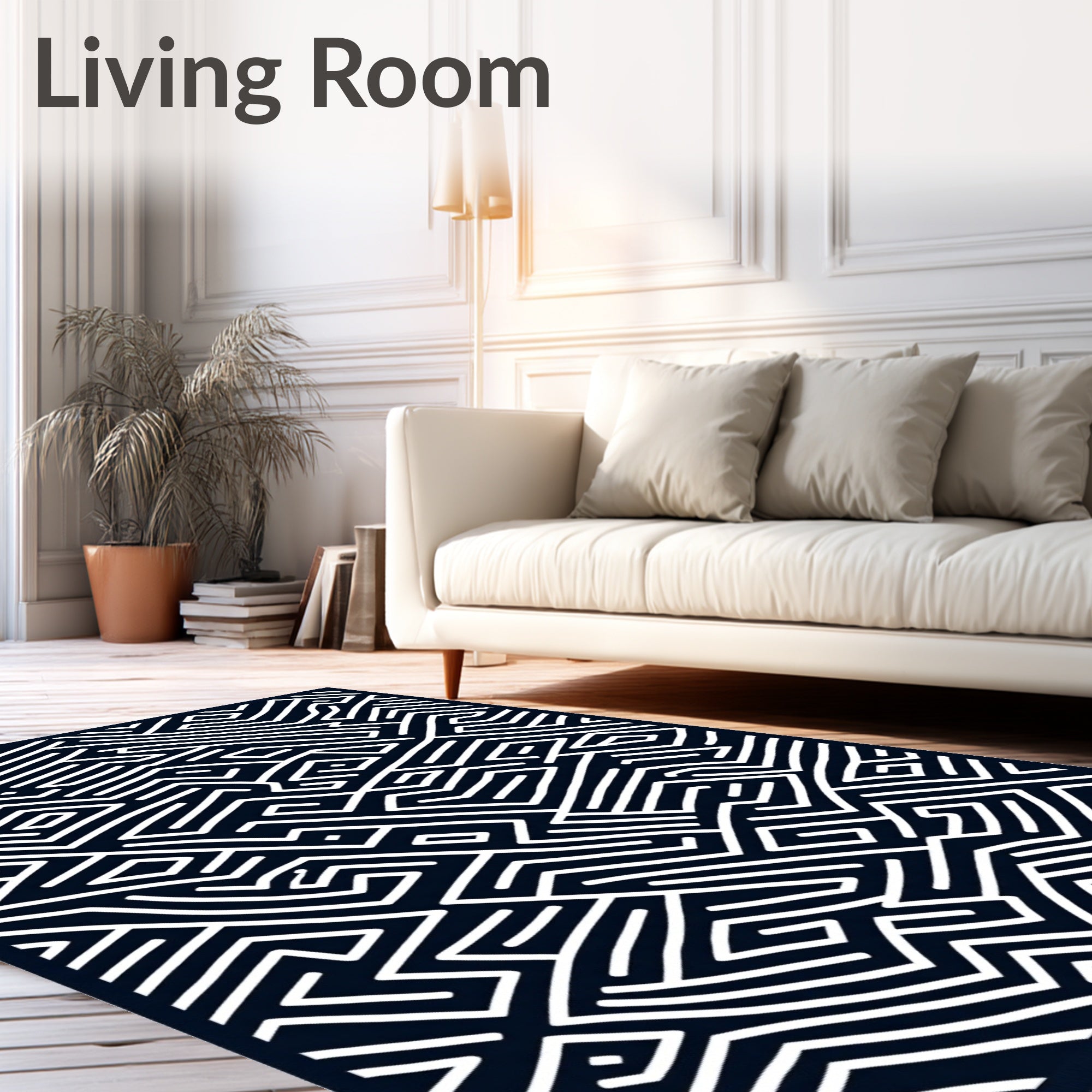 Minimalist White Maze Lines Rug