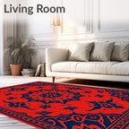 Deep Blue Crimson Floral Mandala Rug