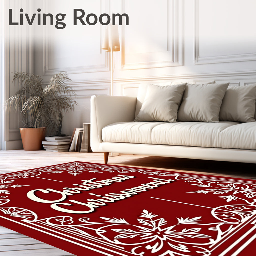 Festive Red White Swirl Border Rug