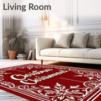 Festive Red White Swirl Border Rug