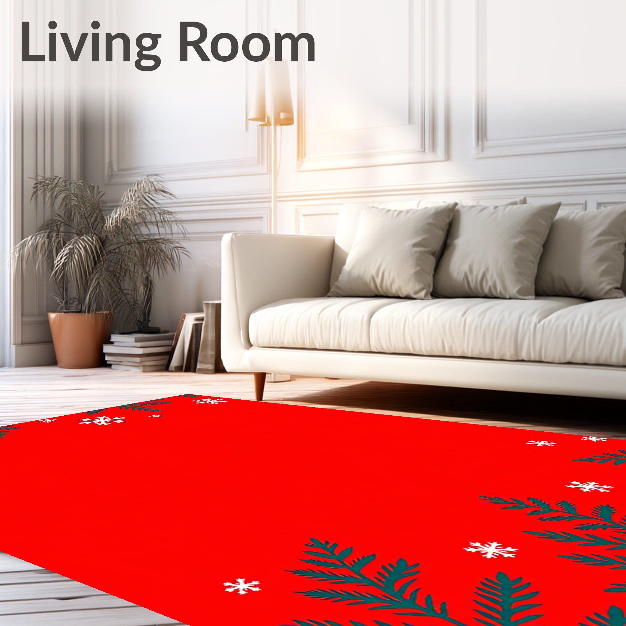 Red Christmas Evergreen Snowflake Background Rug