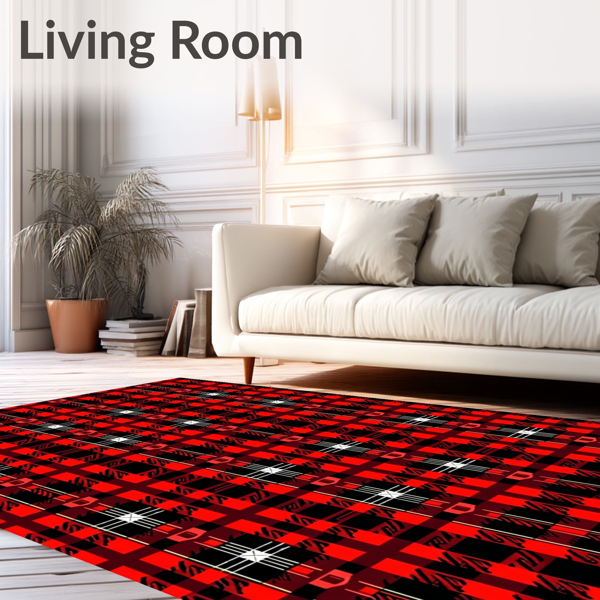 Red Black Plaid Tartan Square Rug