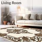 Classic Brown Floral Medallion Border Rug
