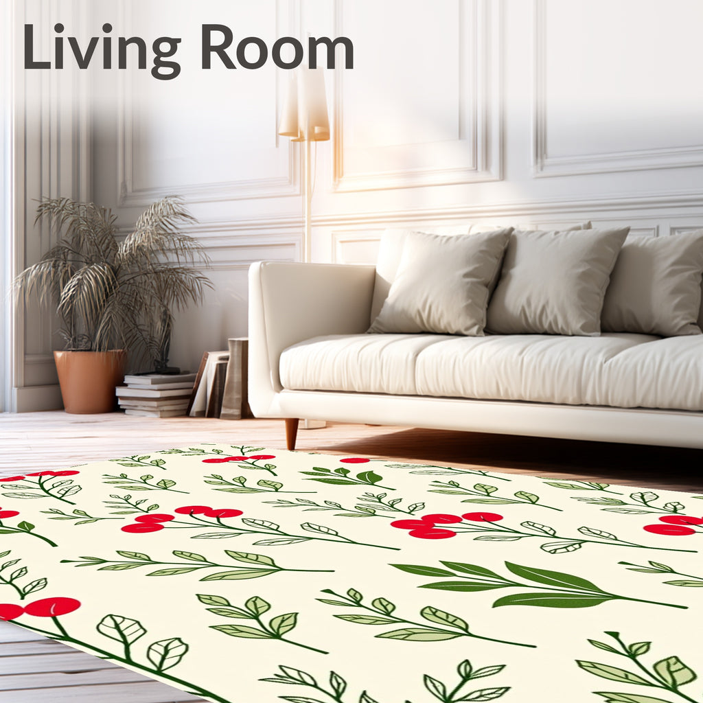 Crimson Berry Branch Botanical Background Rug