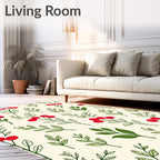 Crimson Berry Branch Botanical Background Rug
