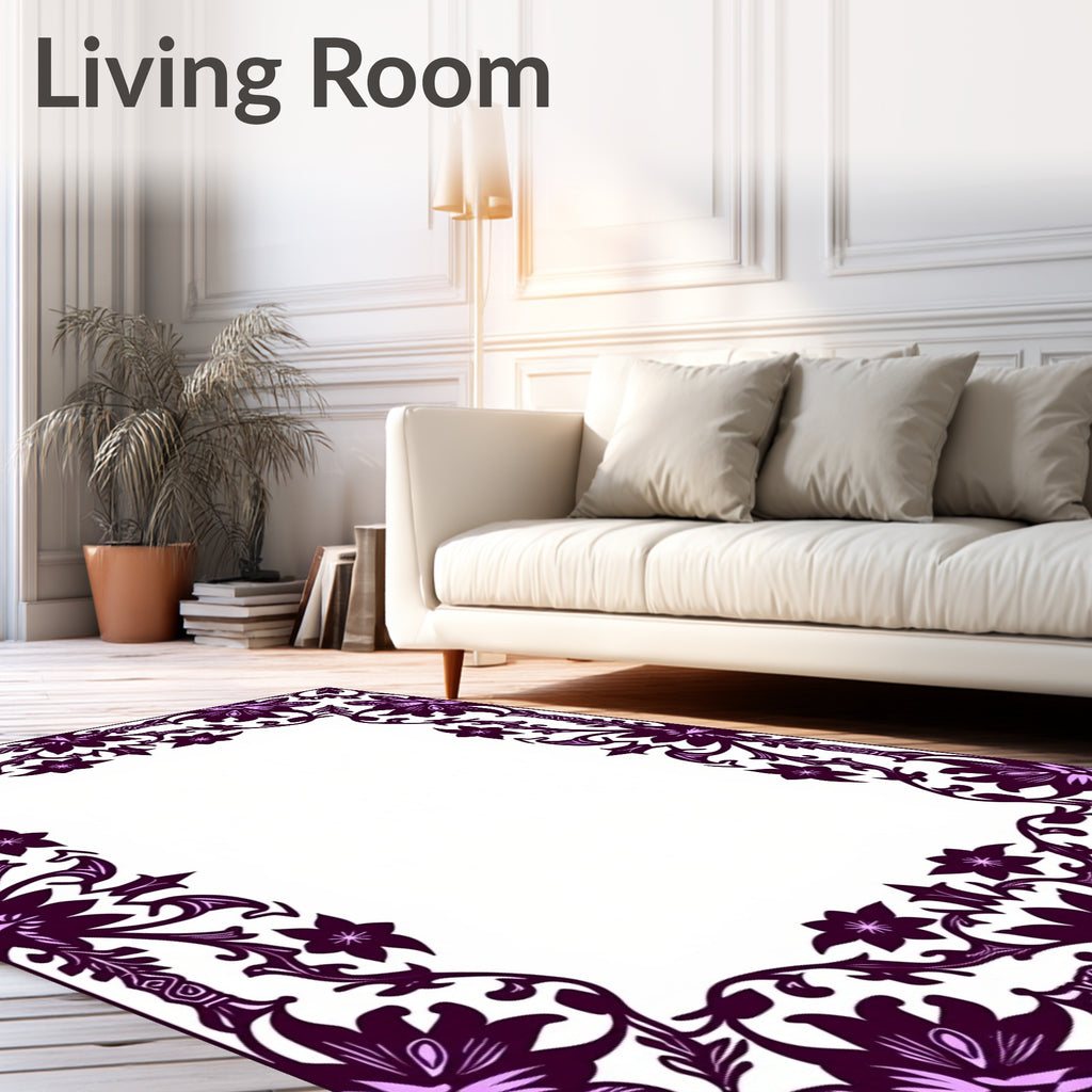 Rich Plum Floral Border Detail Rug