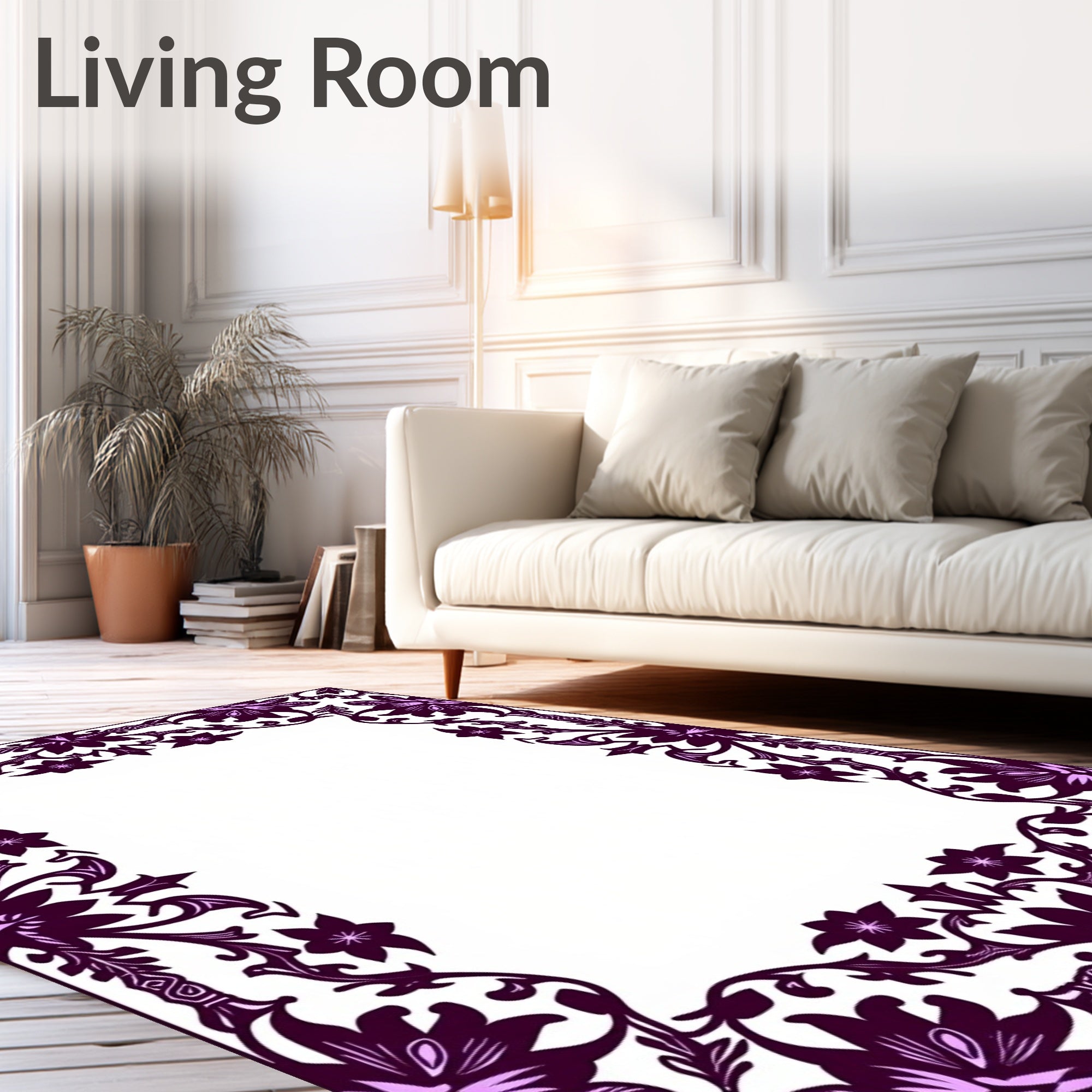 Rich Plum Floral Border Detail Rug